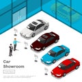 Auto business showroom or car sale salon 3d flat isometric vector illustration