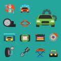 Auto car repair service symbols isolated shop worker maintenance transportation automotive mechanic vector illustration.