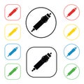 Auto connector signs set, on colored circles, on white. A set of coloured 8 icon. Flat design illustration.12 V cigarette Royalty Free Stock Photo