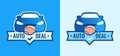 Auto Deal - Logo for car Dealership. Front view of Car with Handshakes - Creative Emblem