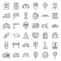 Auto driving school icons set, outline style Royalty Free Stock Photo