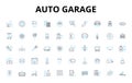 Auto garage linear icons set. Repair, Maintenance, Mechanic, Service, Tune-up, Oil, Brake vector symbols and line