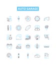 Auto garage vector line icons set. Auto, Garage, Repair, Service, Tune-up, Oil, Change illustration outline concept