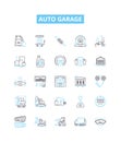 Auto garage vector line icons set. Auto, Garage, Repair, Service, Tune-up, Oil, Change illustration outline concept