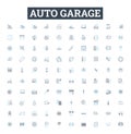 Auto garage vector line icons set. Auto, Garage, Repair, Service, Tune-up, Oil, Change illustration outline concept