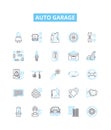 Auto garage vector line icons set. Auto, Garage, Repair, Service, Tune-up, Oil, Change illustration outline concept