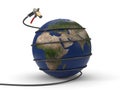 Auto gas nozzle squeezing earth. 3d illustration Royalty Free Stock Photo