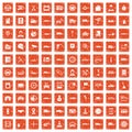 100 auto icons set grunge orange