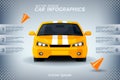 Auto info-graphics with generic sports car and road cones