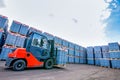 Auto loader with concrete blocks near house-building factory Royalty Free Stock Photo