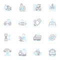 Auto maintenance industry linear icons set. Engine, Suspension, Brakes, Tires, Transmission, Filters, Oil line vector