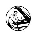 Auto Mechanic Car Repair Circle Retro Black and White