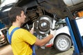 Auto mechanic at car suspension repair work Royalty Free Stock Photo