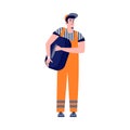 Auto mechanic character with wheel in flat style