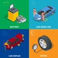 Auto mechanic design concept set with car repair service, auto service computer car diagnostic. flat icons