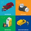 Auto mechanic design concept set with car repair service, auto service computer car diagnostic. flat icons