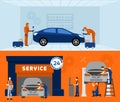 Auto mechanic 2 flat banners set