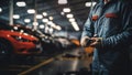 Auto mechanic holding a wrench in a car repair shop. Auto service industry