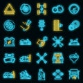 Auto mechanic icons set vector neon Royalty Free Stock Photo