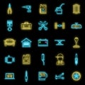 Auto mechanic labor icons set vector neon Royalty Free Stock Photo