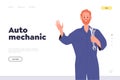 Auto mechanic professional staff at repair service worker advertising landing page design template
