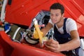 auto mechanic repairs engine lorry or bus Royalty Free Stock Photo