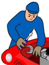 Auto mechanic repairs a motor