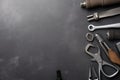 Auto mechanic\'s tools on grey stone table Royalty Free Stock Photo