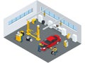 Auto mechanic service. Service station. Flat icons of maintenance car repair and working. Isolated flat 3d vector