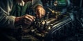 Auto mechanic working in auto repair service. Mechanic repairing car engine with AI generated. Royalty Free Stock Photo