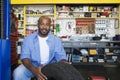 Auto Mechanic Working On A Tire