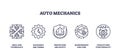 Auto mechanics icons outline the concepts of skill, efficiency, safety, ...
