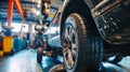 Auto mechanics modifying SUV engine in garage. Generative Ai