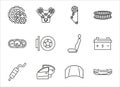 Auto parts for car service flat line icon set. Vector illustrations to indicate product categories in the online auto