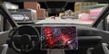 Auto Pilot car driverless screen GPS object detection sensor digital UGV Advanced driver assistant system 3d illustration