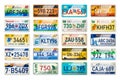 Auto plate and car numbers set of vehicle registration in USA states. Car plates. Vehicle license numbers Royalty Free Stock Photo