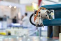 Auto quick pneumatic 3 jaws chuck for catch or holder clamp and lift work piece at automatic robot arm for manufacturing process Royalty Free Stock Photo