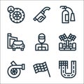 auto racing line icons. linear set. quality vector line set such as racing, finish flag, motor, racing car, racer, oil, fire Royalty Free Stock Photo