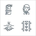 auto racing line icons. linear set. quality vector line set such as pit stop, shake hands, commentator