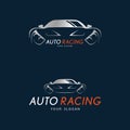 Auto racing symbol on dark blue background. Silver sport car Royalty Free Stock Photo