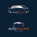 Auto racing symbol on dark blue background. Silver sport car Royalty Free Stock Photo