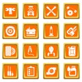 Auto repair icons set orange square