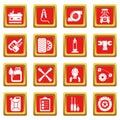 Auto repair icons set red square vector Royalty Free Stock Photo