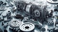 Auto repair shop disassembled engine parts, car repair, engine parts