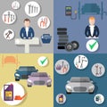 Auto repair, tire service, diagnostics of the vehicle, flat icon set