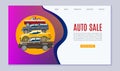 Auto sale landing page for car center showroom vector web template. Mobile website page for rent auto. Illustration for