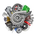 Auto service and car repair workshop concept. Car parts, spares and accesoires Royalty Free Stock Photo