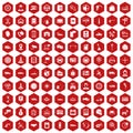 100 auto service center icons hexagon red