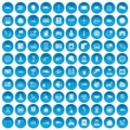 100 auto service center icons set blue Royalty Free Stock Photo
