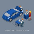 Auto Service Computer Diagnostic Isometric Banner Royalty Free Stock Photo